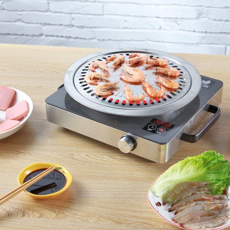 LVOERTUIG Korean Style Stovetop,Stainless Steel Non-Stick Roasting Round Barbecue Grill Pan for Indoor Outdoor Camping BBQ, Cooking Delicious Roasting Food(30cm x 30cm x 2.8cm) - Image 3